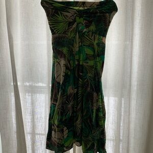 Strapless Green Leaf Print Dress